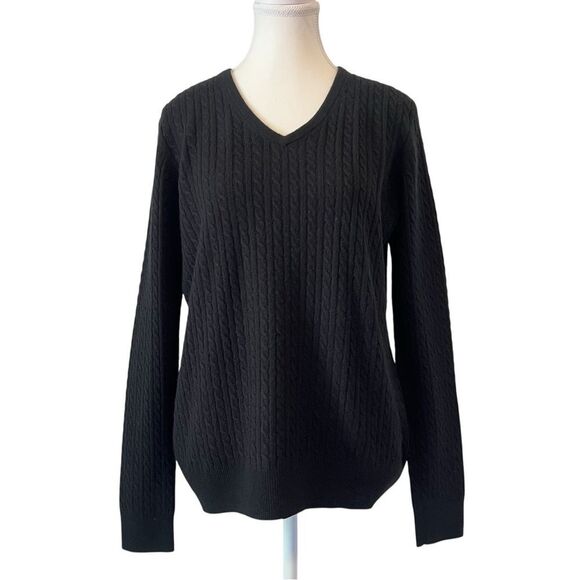 Pendleton 100% Cashmere Cable Knit V-Neck Sweater in Black Size Medium - Picture 1 of 7